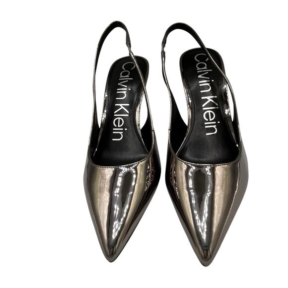 Calvin Klein Cinola2 Slingback Heels Pewter Metallic Pointed Toe Size 8.5 NIB - Picture 3 of 6
